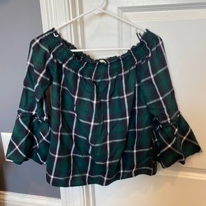 off the shoulder plaid shirt size small